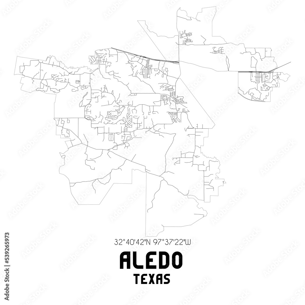 Aledo Texas. US street map with black and white lines.