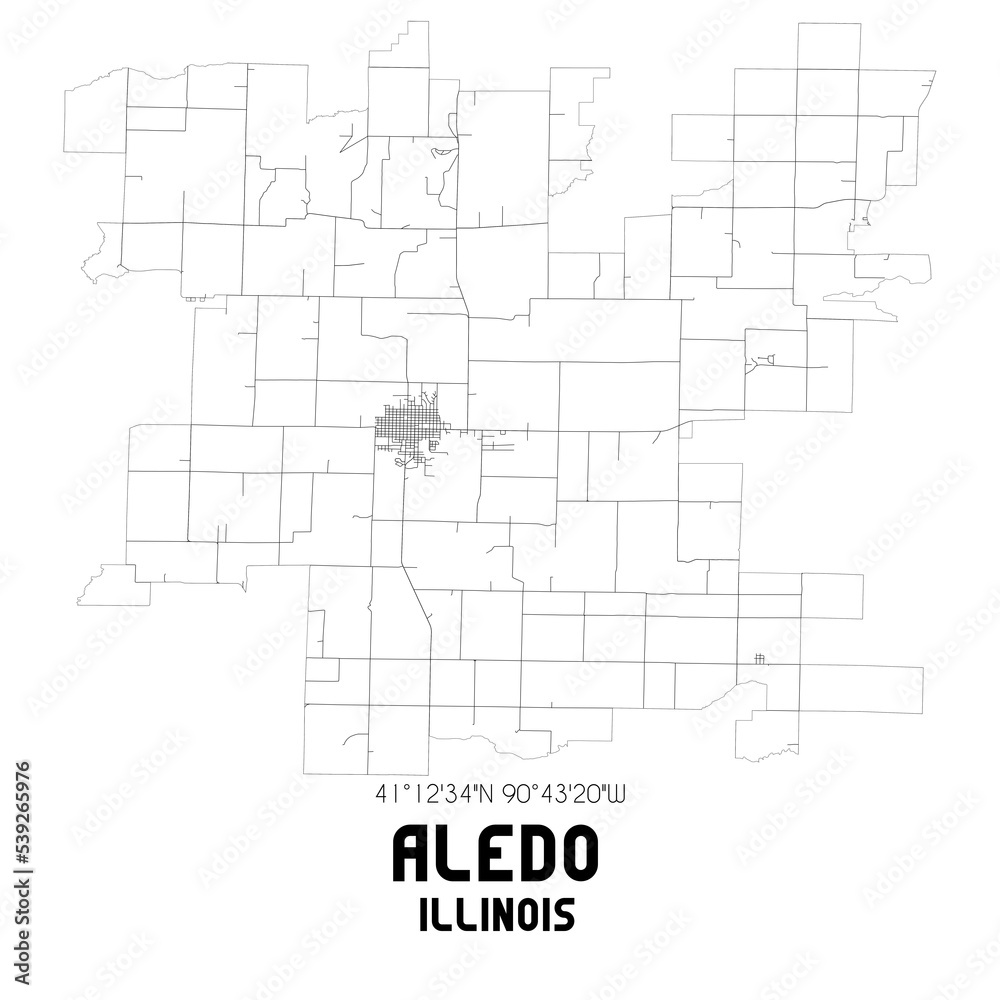 Aledo Illinois. US street map with black and white lines.