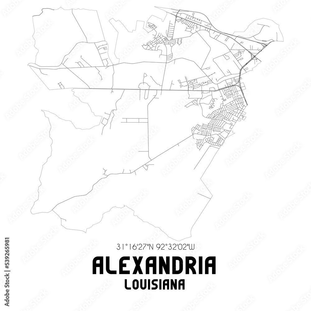 Alexandria Louisiana. US street map with black and white lines.