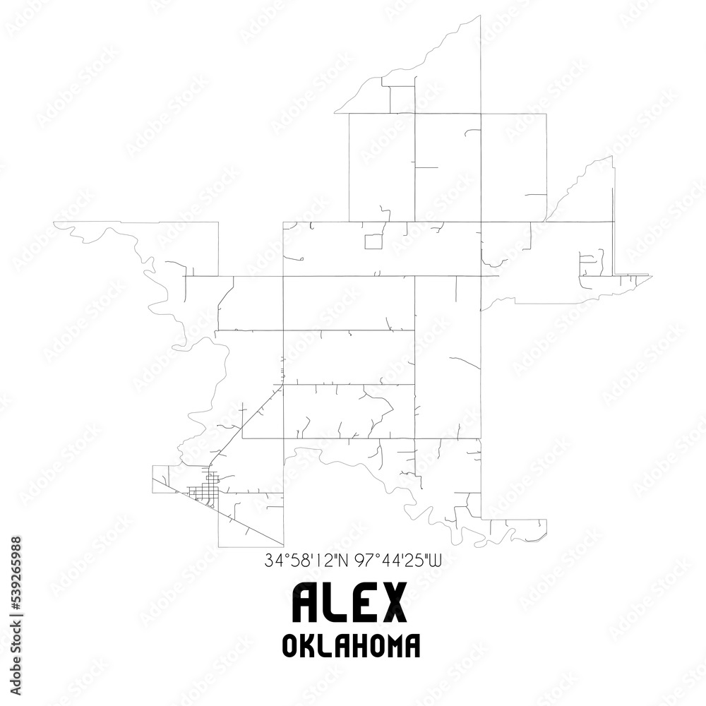 Alex Oklahoma. US street map with black and white lines. Alex Oklahoma. US street map with black and white lines.