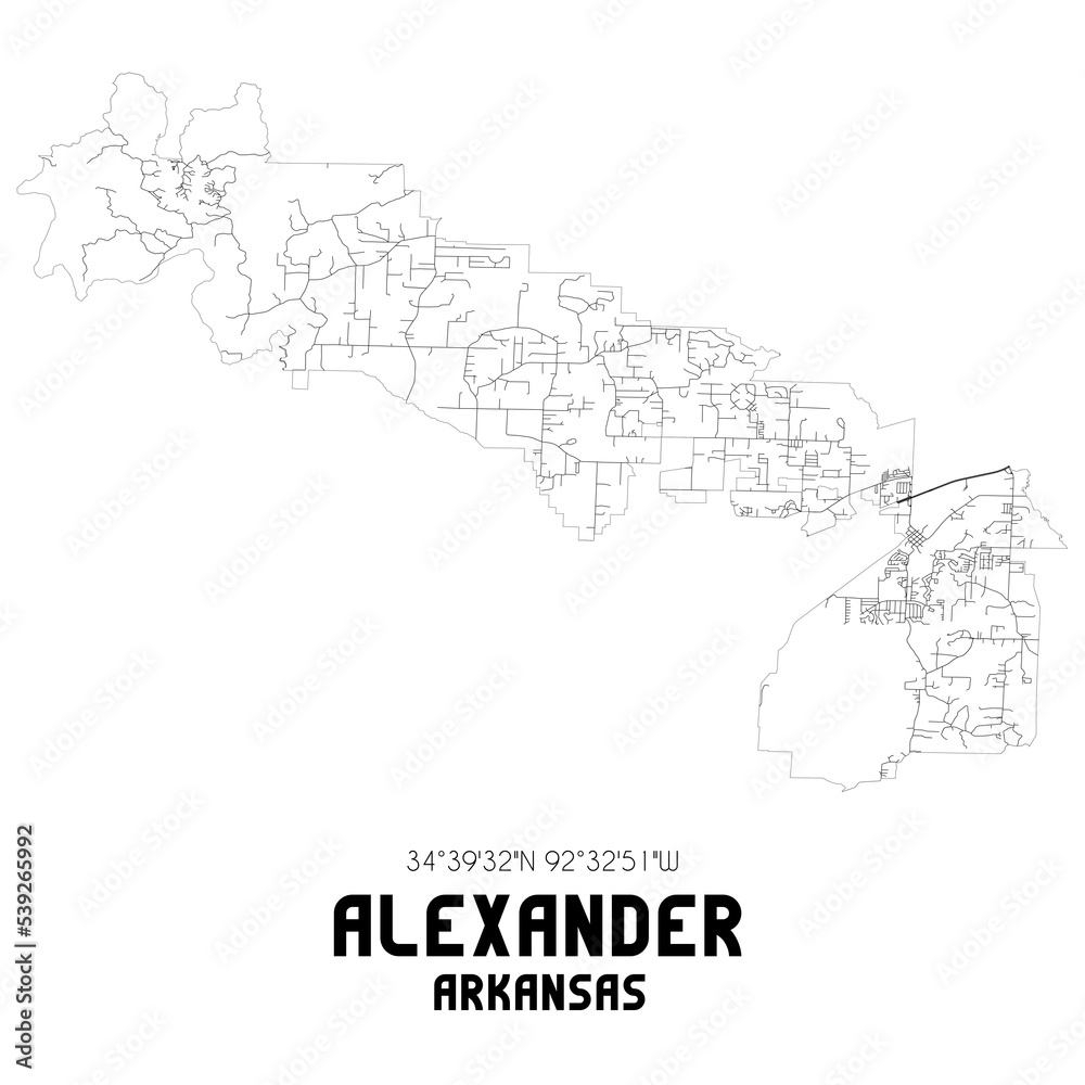 Alexander Arkansas. US street map with black and white lines. Alexander Arkansas. US street map with black and white lines.