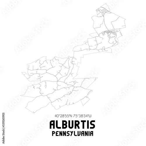 Alburtis Pennsylvania. US street map with black and white lines.