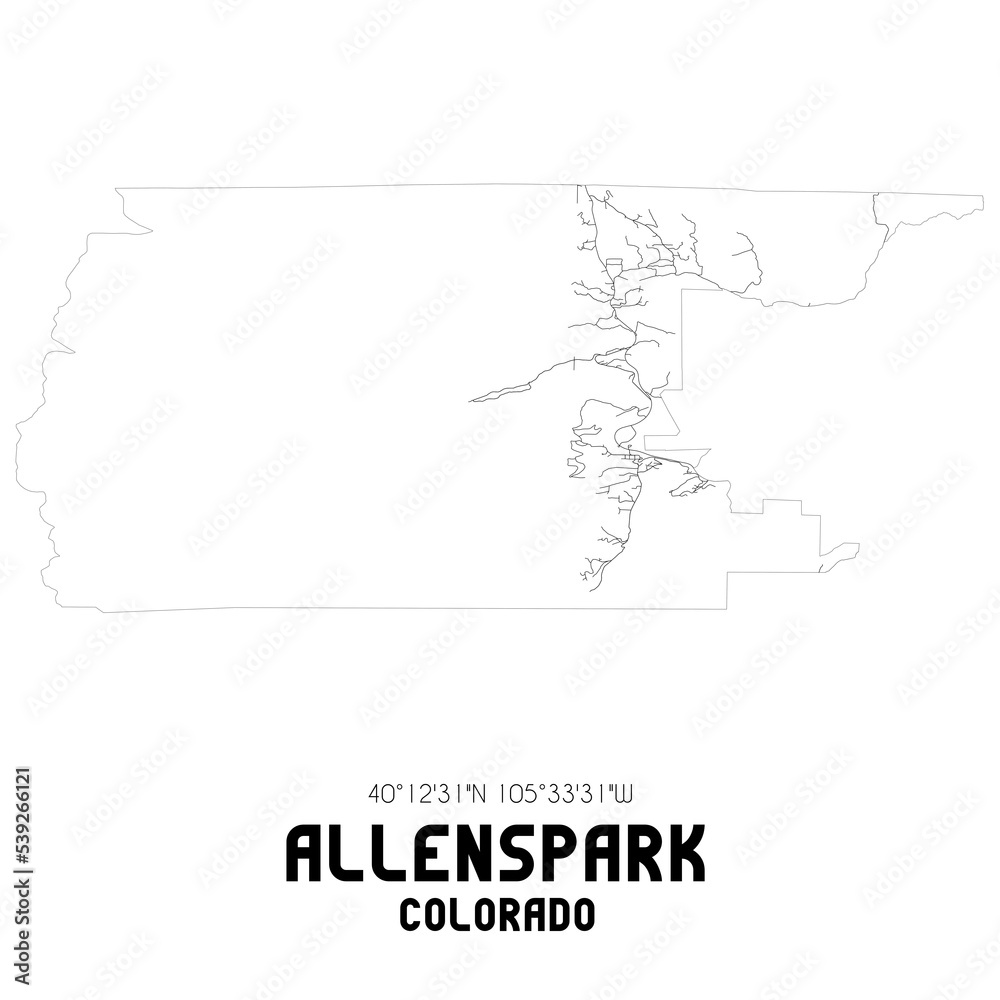 Allenspark Colorado. US street map with black and white lines.
