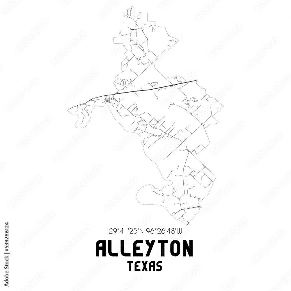 Alleyton Texas. US street map with black and white lines. Alleyton Texas. US street map with black and white lines.