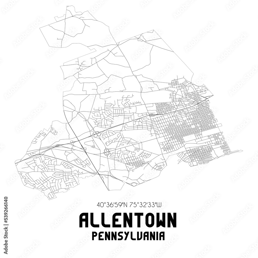 Allentown Pennsylvania. US street map with black and white lines.