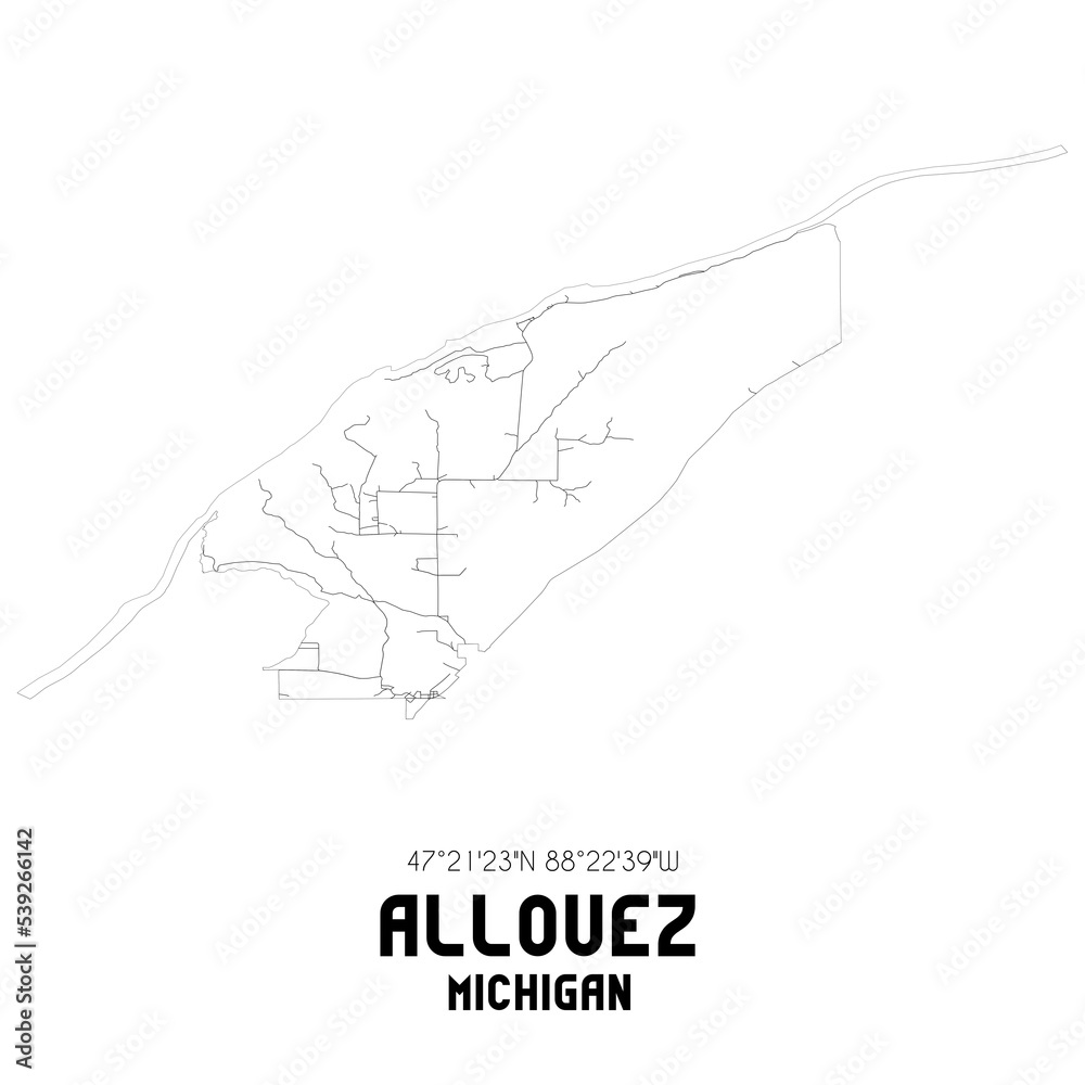 Allouez Michigan. US street map with black and white lines.