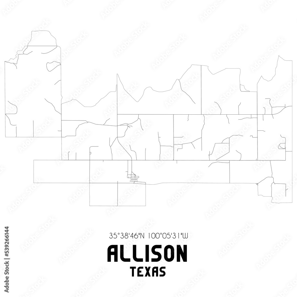 Allison Texas. US street map with black and white lines.