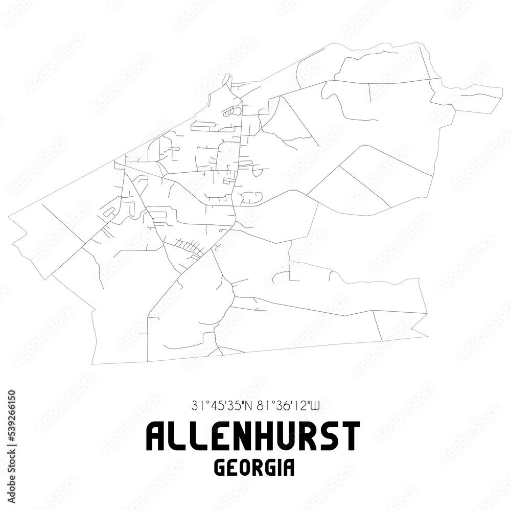 Allenhurst Georgia. US street map with black and white lines.