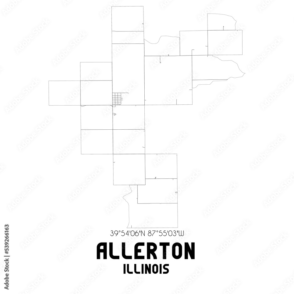 Allerton Illinois. US street map with black and white lines.