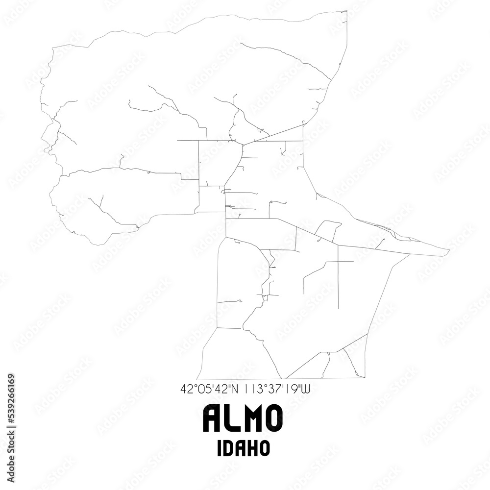 Almo Idaho. US street map with black and white lines. Almo Idaho. US street map with black and white lines.