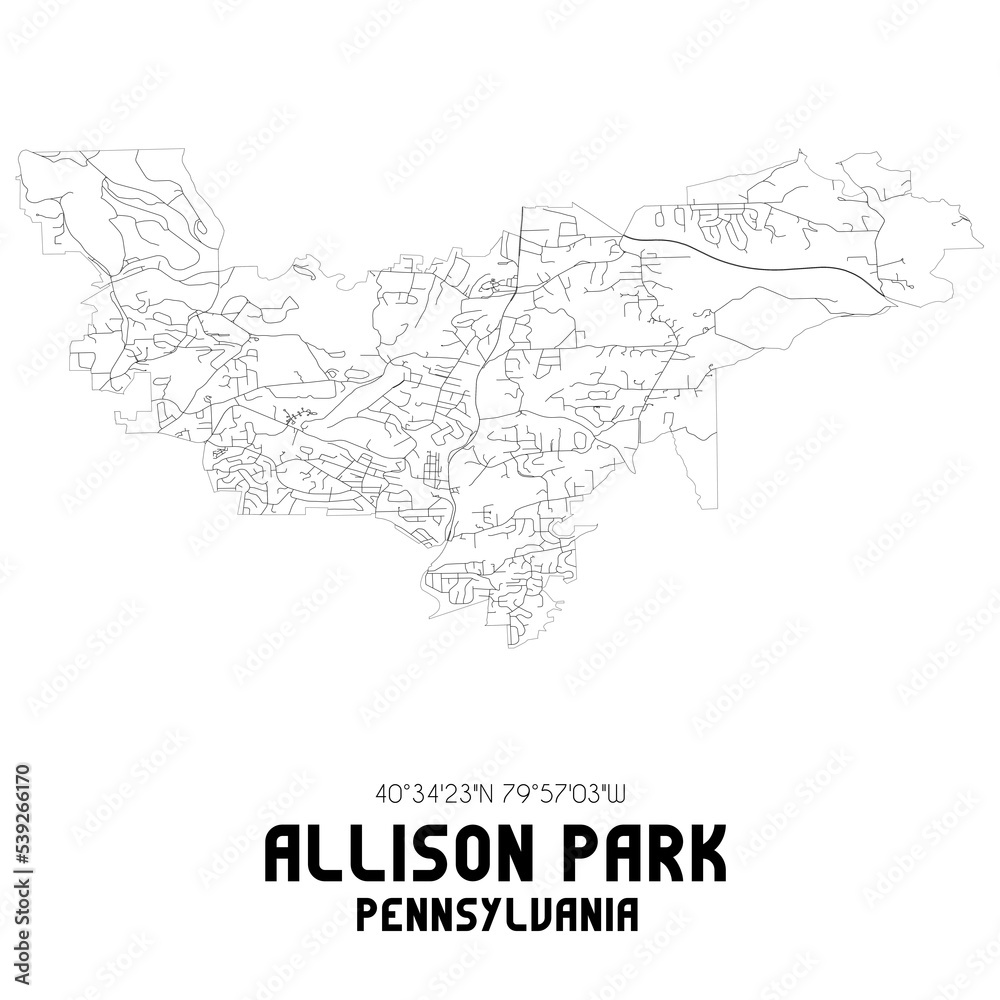 Allison Park Pennsylvania. US street map with black and white lines.