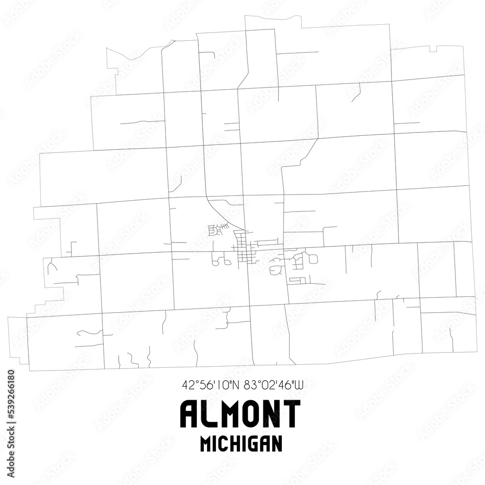 Almont Michigan. US street map with black and white lines. Almont Michigan. US street map with black and white lines.