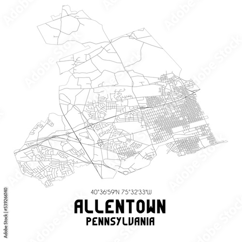 Obraz na płótnie Allentown Pennsylvania. US street map with black and white lines. w salonie