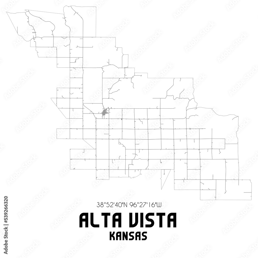 Alta Vista Kansas. US street map with black and white lines.