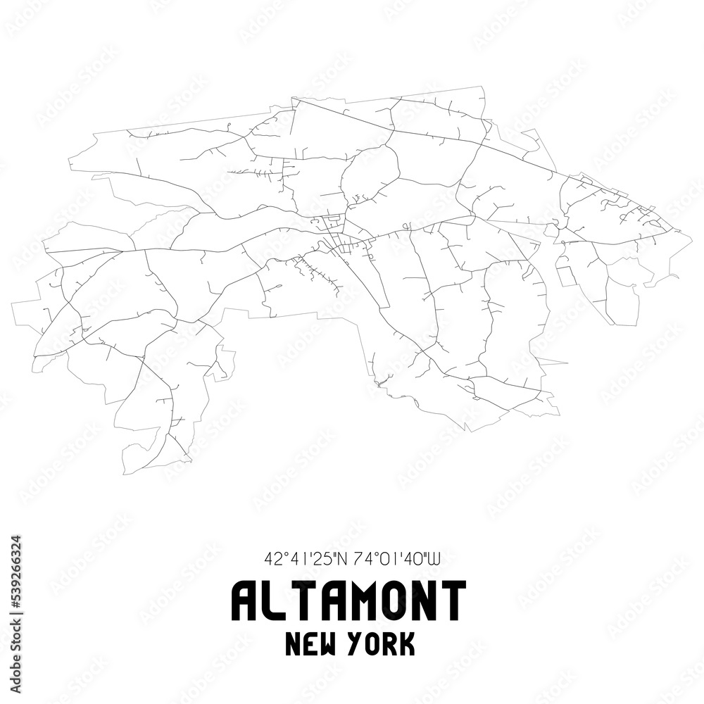Altamont New York. US street map with black and white lines.