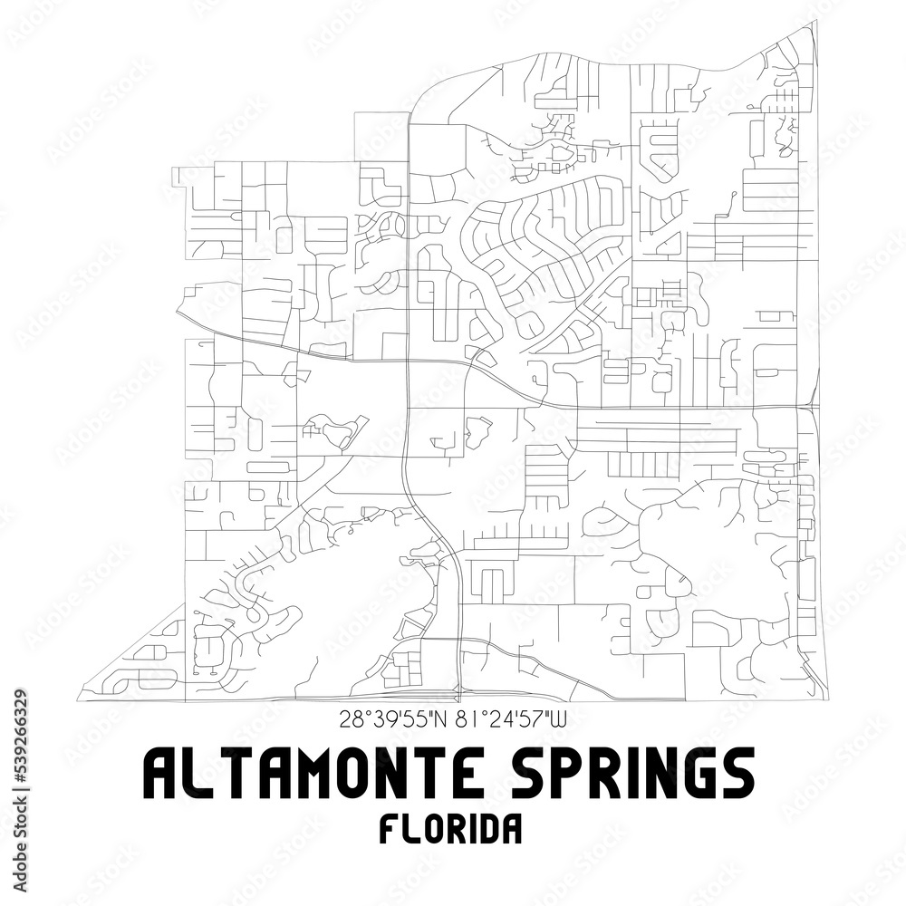 Altamonte Springs Florida. US street map with black and white lines.