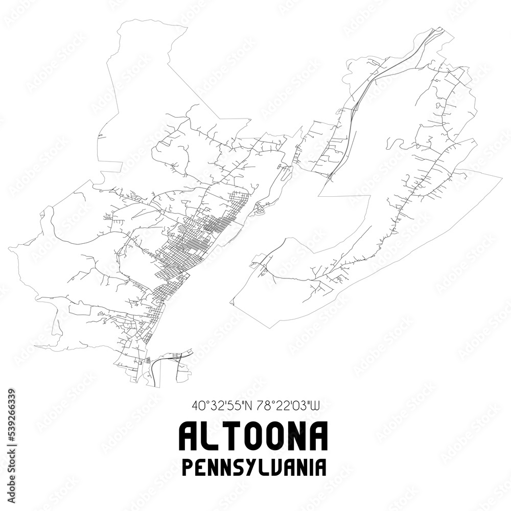 Altoona Pennsylvania. US street map with black and white lines.