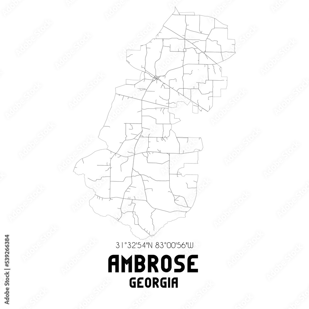 Ambrose US street map with black and white lines. Stock