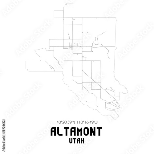 Altamont Utah. US street map with black and white lines.