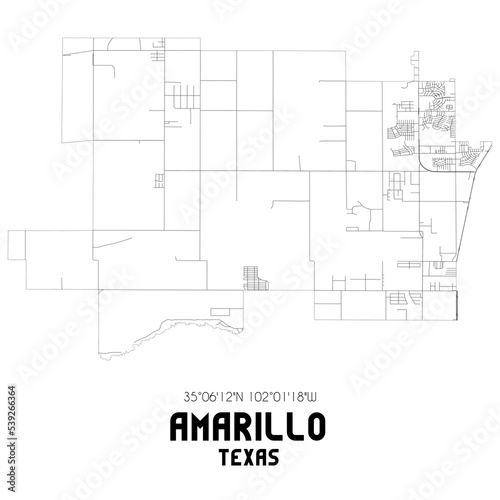 Amarillo Texas. US street map with black and white lines.