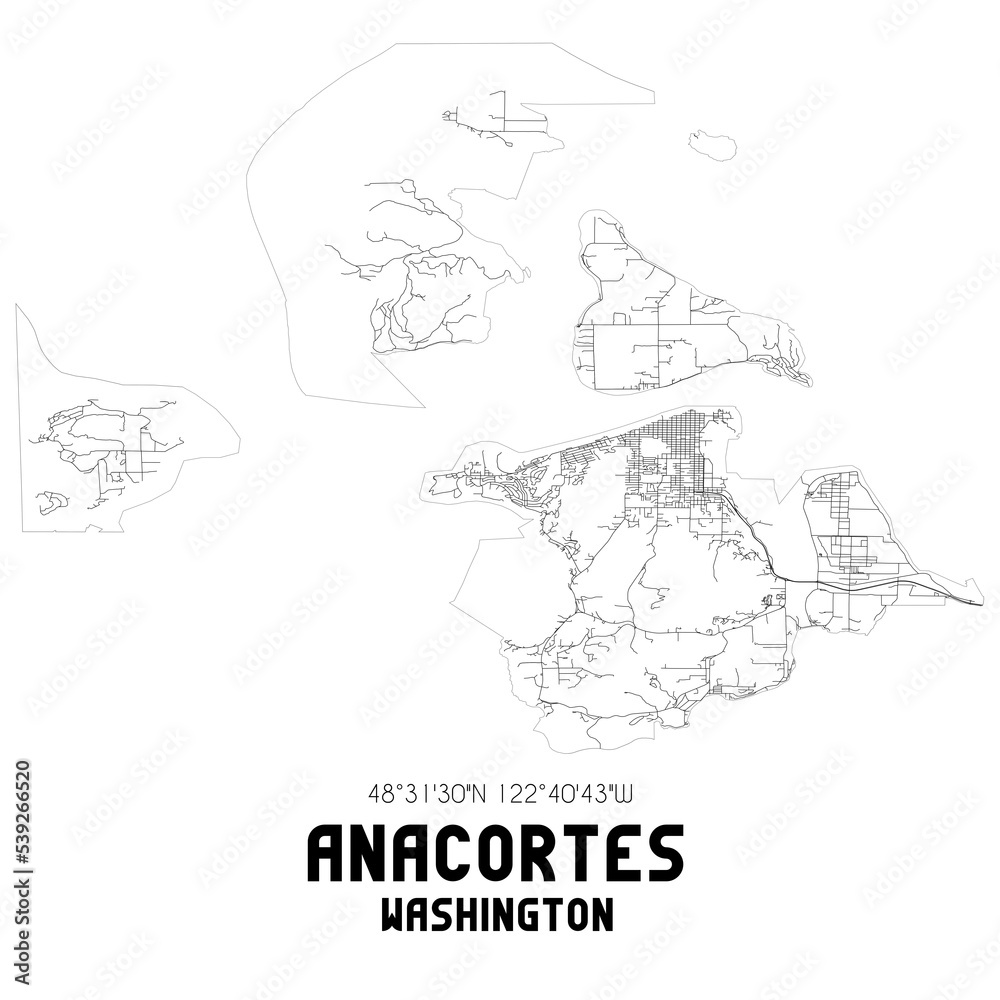 Anacortes Washington. US street map with black and white lines.