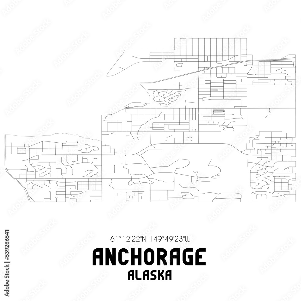 Anchorage Alaska. US street map with black and white lines. Anchorage Alaska. US street map with black and white lines.