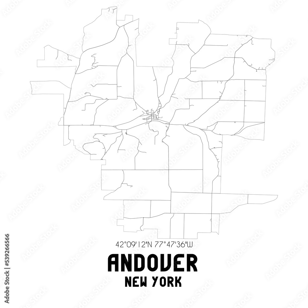 Andover New York. US street map with black and white lines.