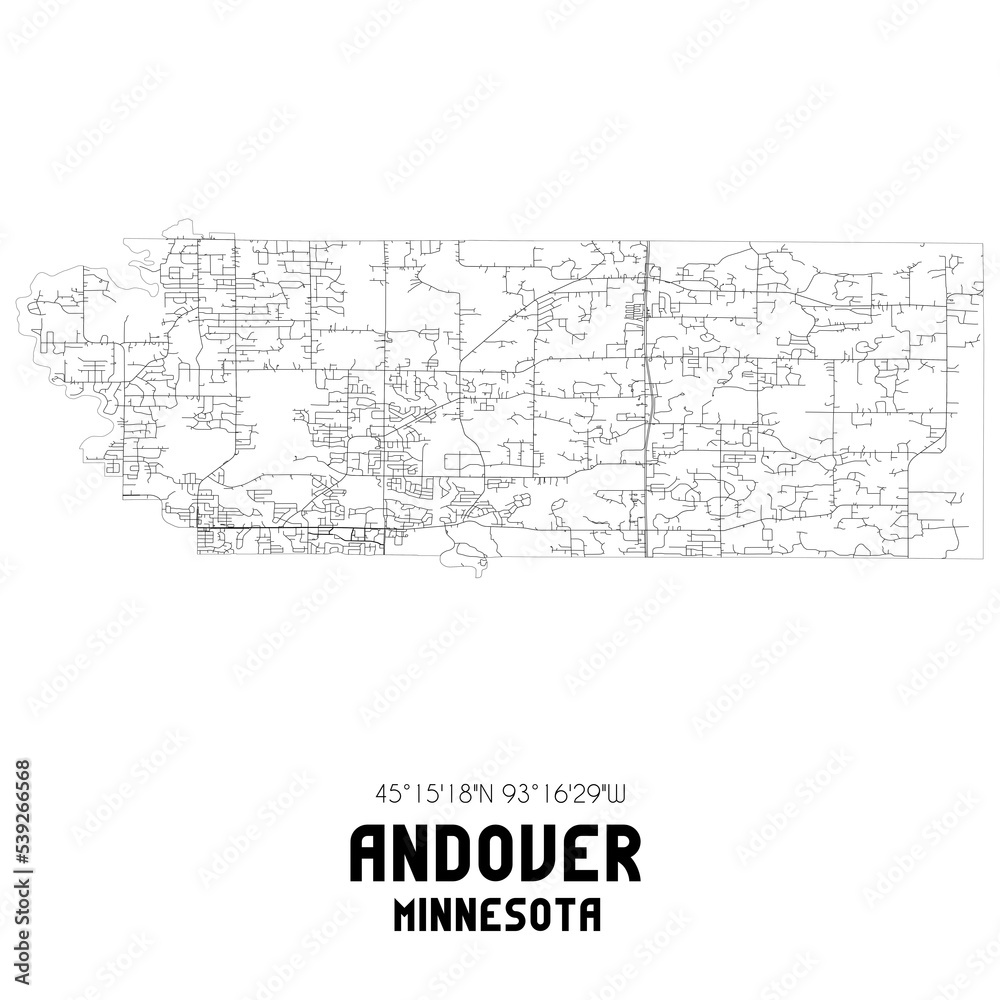Andover Minnesota. US street map with black and white lines.