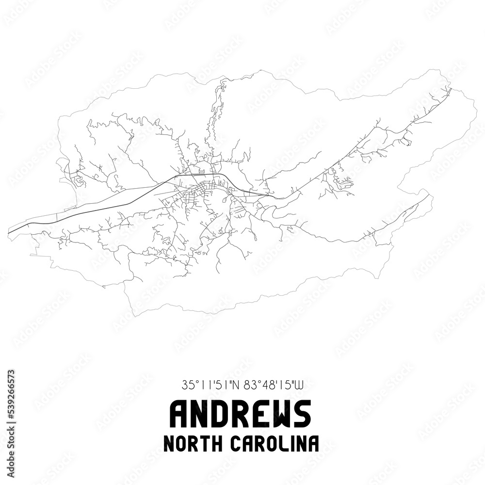 Andrews North Carolina. US street map with black and white lines.