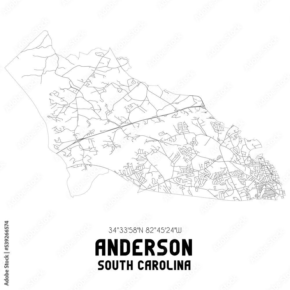 Anderson South Carolina. US street map with black and white lines. Anderson South Carolina. US street map with black and white lines.