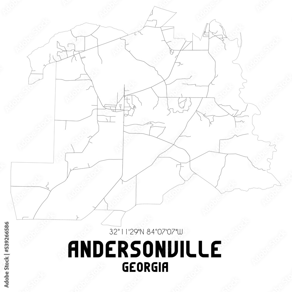 Andersonville Georgia. US street map with black and white lines.