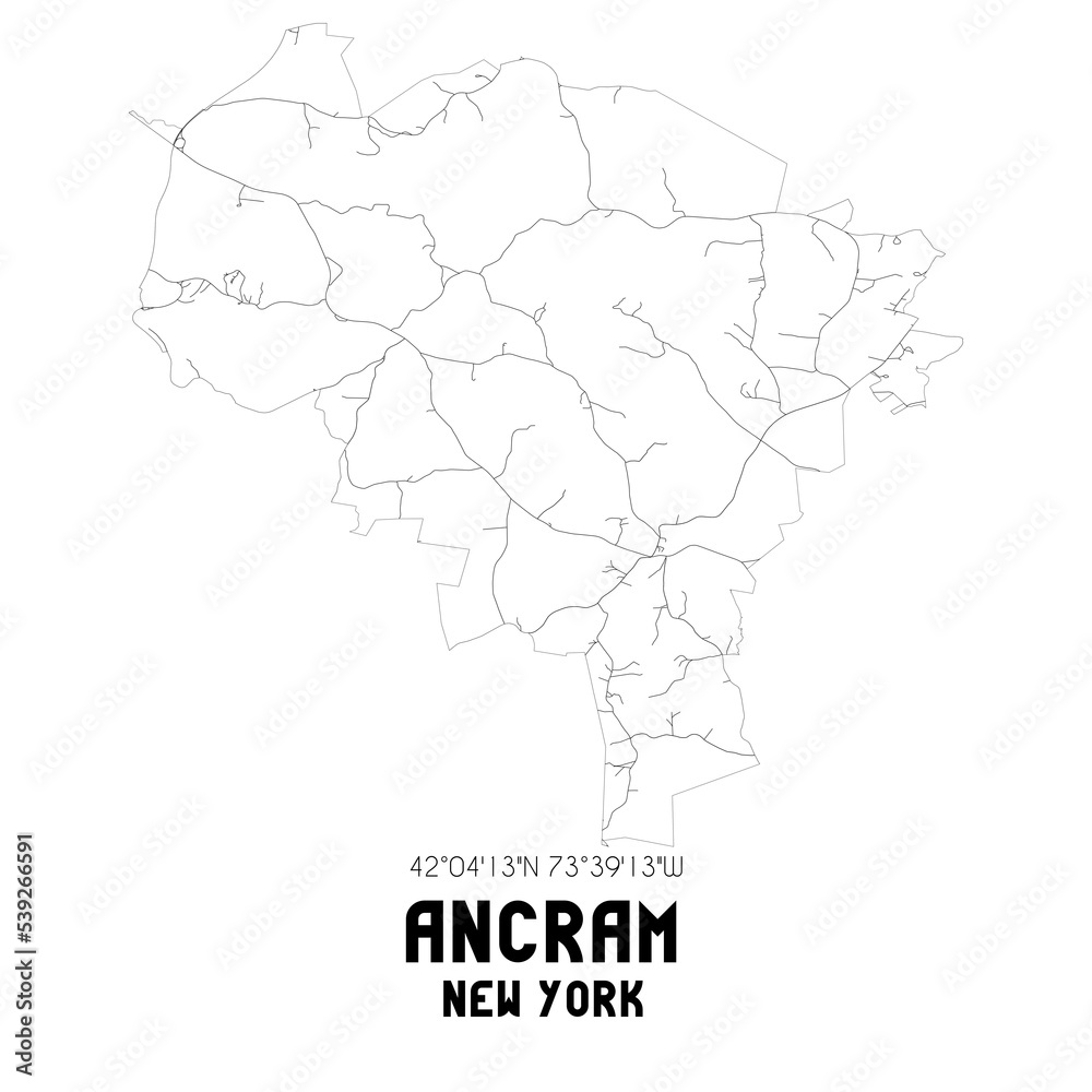 Ancram New York. US street map with black and white lines.