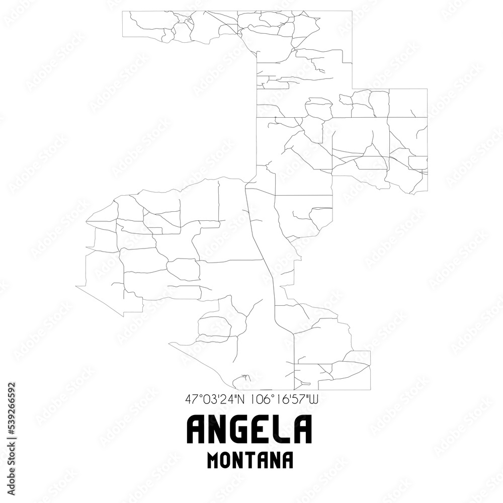 Angela Montana. US street map with black and white lines.