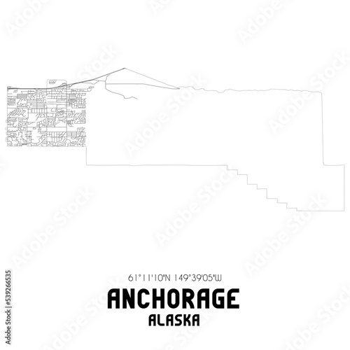 Anchorage Alaska. US street map with black and white lines.