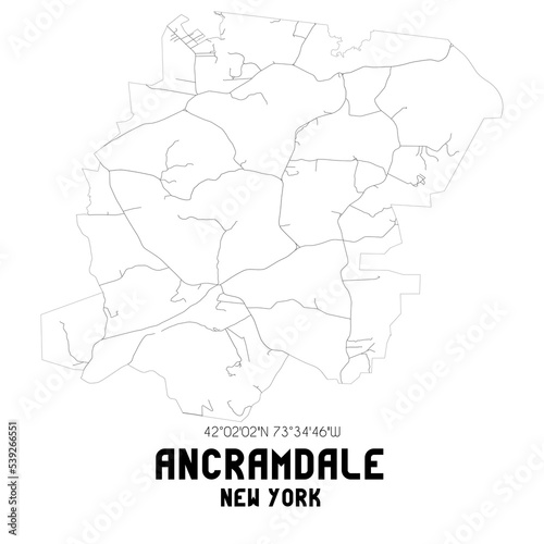 Ancramdale New York. US street map with black and white lines.