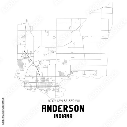 Anderson Indiana. US street map with black and white lines. photo