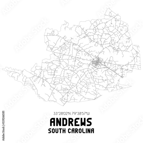 Andrews South Carolina. US street map with black and white lines.