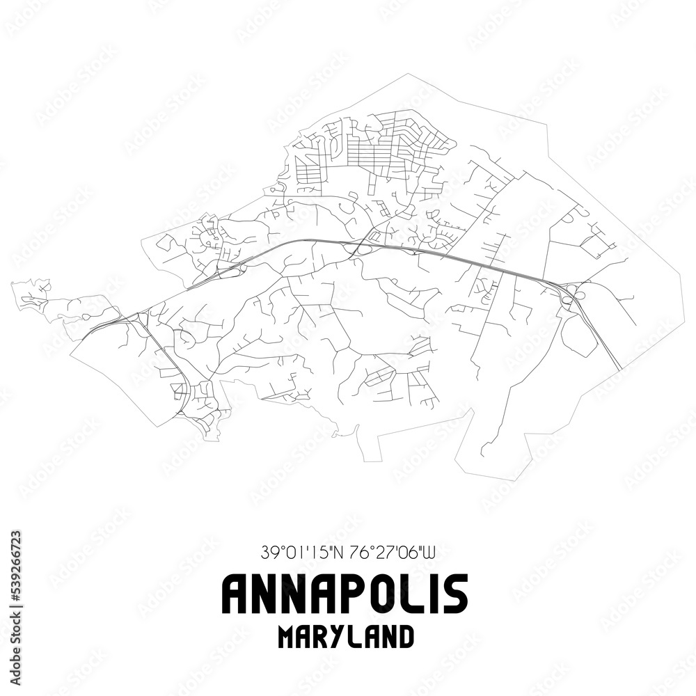 Annapolis Maryland. US street map with black and white lines.