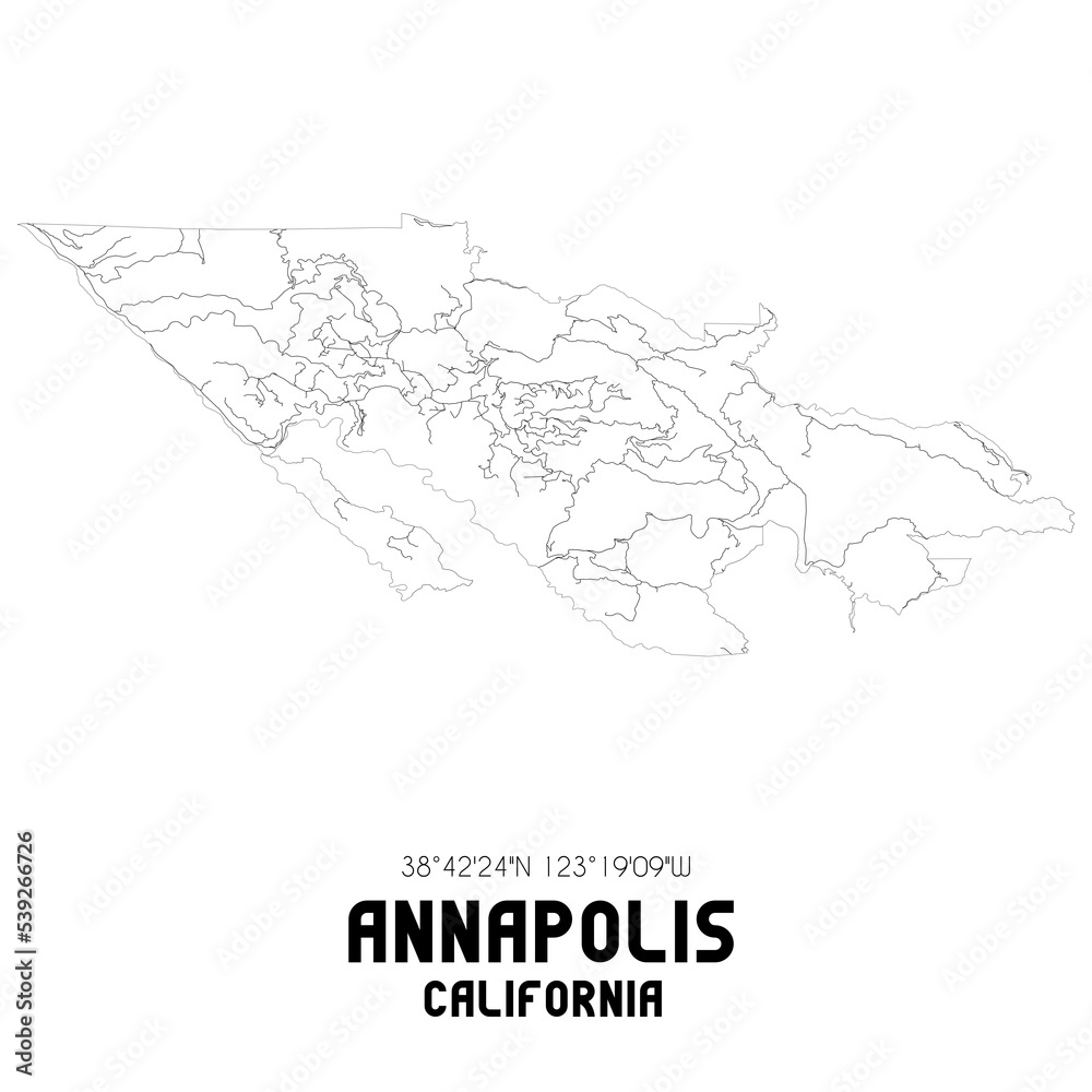 Annapolis California. US street map with black and white lines.