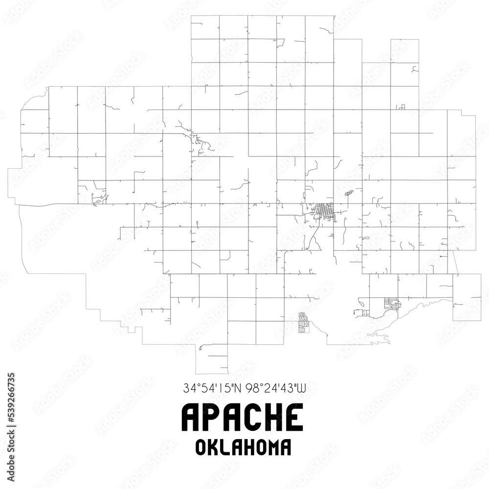 Apache Oklahoma. US street map with black and white lines. Apache Oklahoma. US street map with black and white lines.