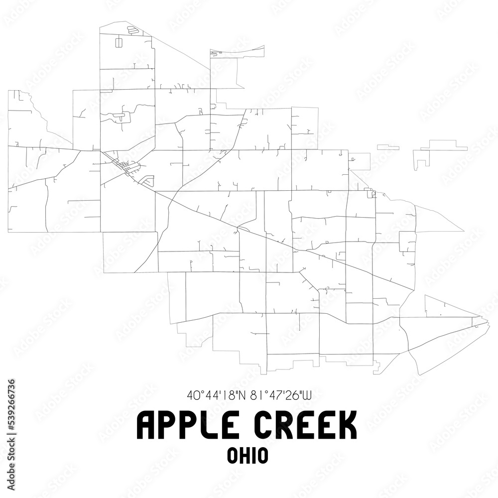 Apple Creek Ohio. US street map with black and white lines. Apple Creek Ohio. US street map with black and white lines.
