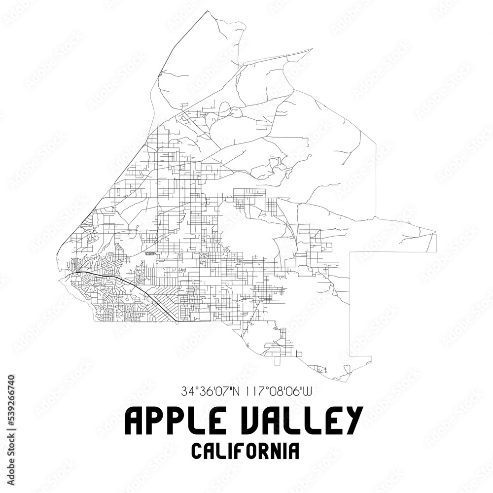 Apple Valley California. US street map with black and white lines.