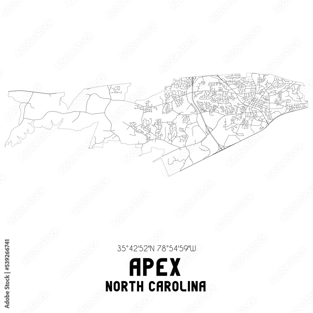 Apex North Carolina. US street map with black and white lines. Apex North Carolina. US street map with black and white lines.