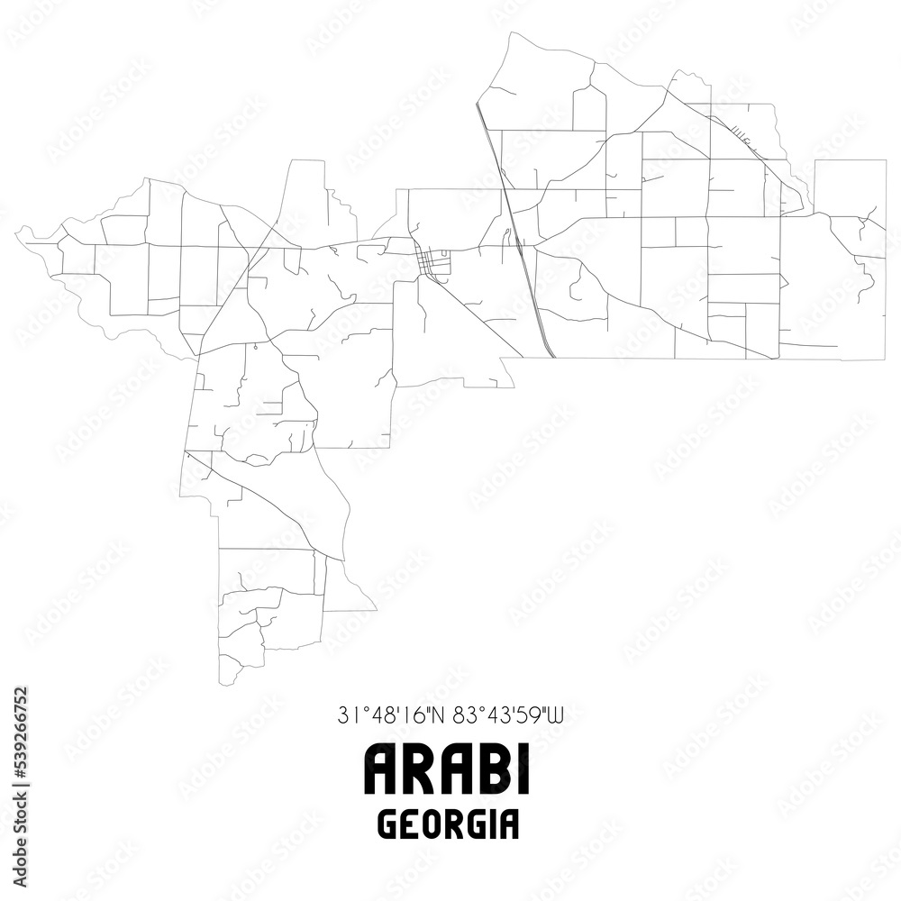Arabi Georgia. US street map with black and white lines.