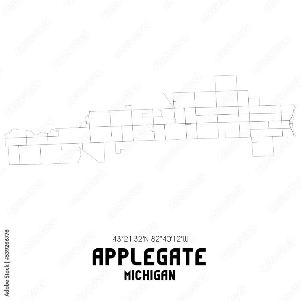 Applegate Michigan. US street map with black and white lines. Stock