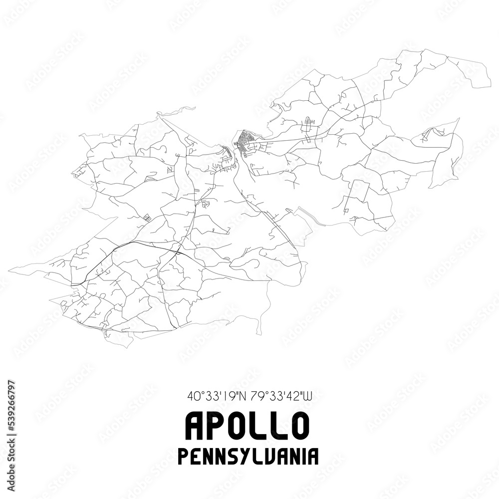Apollo Pennsylvania. US street map with black and white lines.