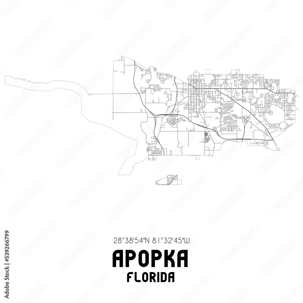 Apopka Florida. US street map with black and white lines.