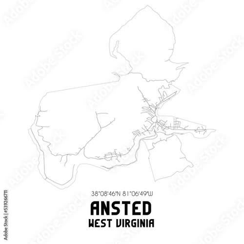 Ansted West Virginia. US street map with black and white lines.
