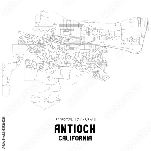 Antioch California. US street map with black and white lines.