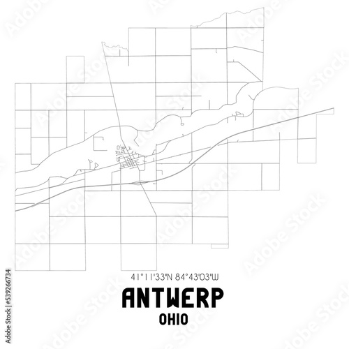 Antwerp Ohio. US street map with black and white lines.